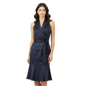 Tadashi Shoji Collection Taffeta Sleeveless Collared Blue Cocktail Dress 10